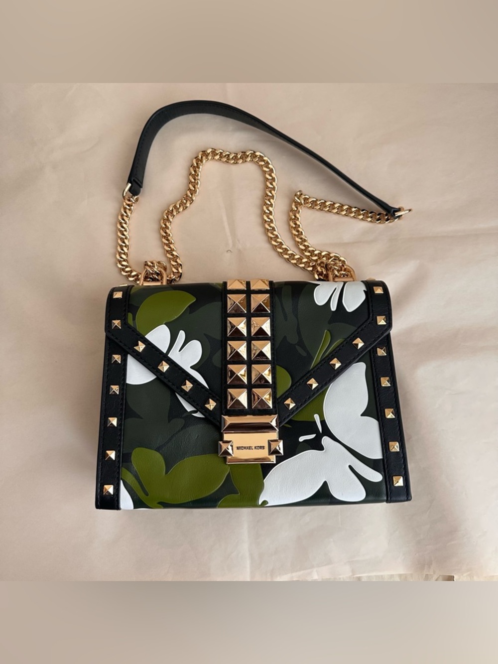 NWT Michael Kors Whitney Butterfly Camo Bag Black Leather Shoulder Crossbody Y2K - Picture 11 of 11